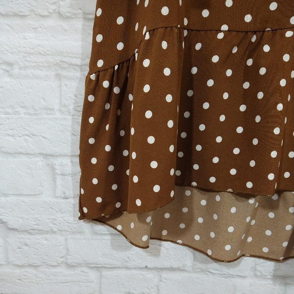 OYE Cute Brown Polkadot Casual Retro Boho Loose Fit Swing Long Sleeve Dress NWT - Picture 4 of 10